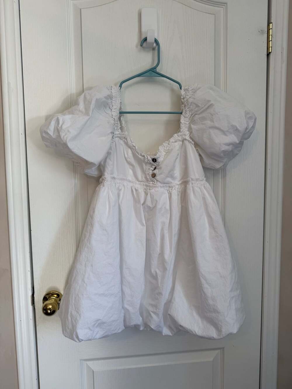 Free People Dress Size M White Puff Sleeve Bubble Hem Mini